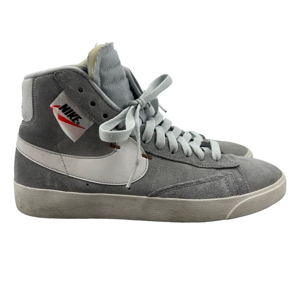 Nike Blazer Mid Rebel XX Skate Shoes Womens 8.5 Wolf Gray Lace Up Zipper Side